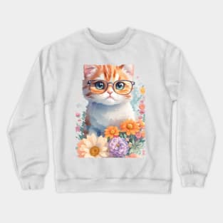 Cute Cat Wearing Glasses Crewneck Sweatshirt